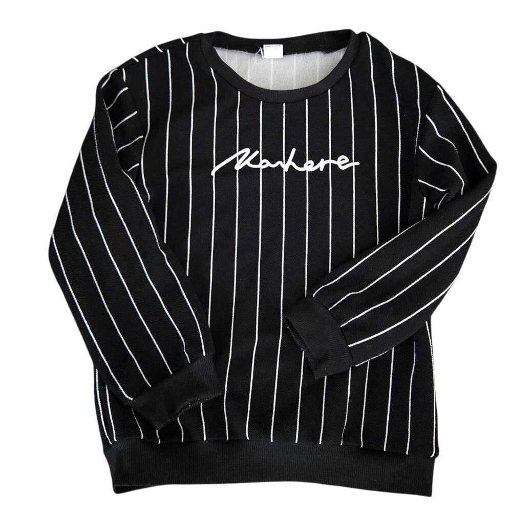 Shein Kids Size 7 Yrs Black and White Sweatshirt with White Stripes & Lettering